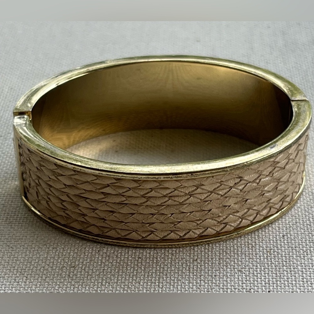 Gold and Tan Textured Bangle Bracelet - Picture 1 of 4